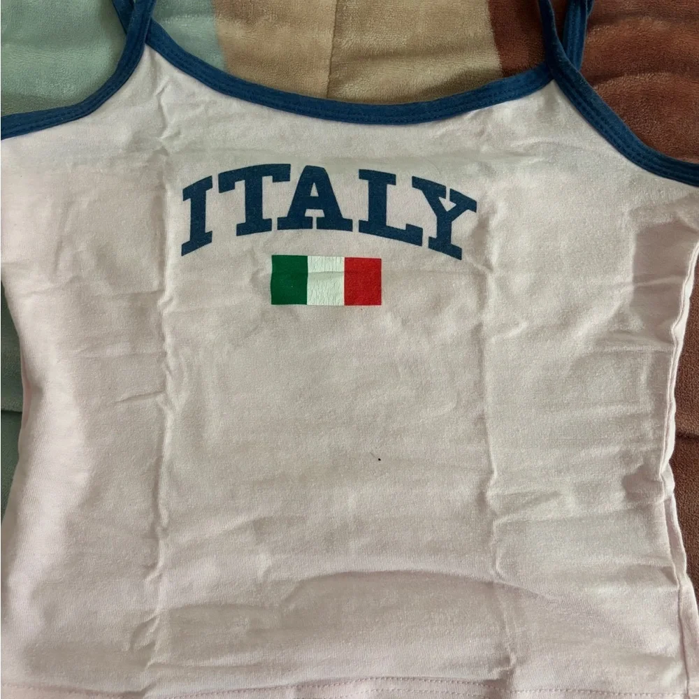 Edikted Light Pink Tank Top with Navy Trim - Picture 1 of 4